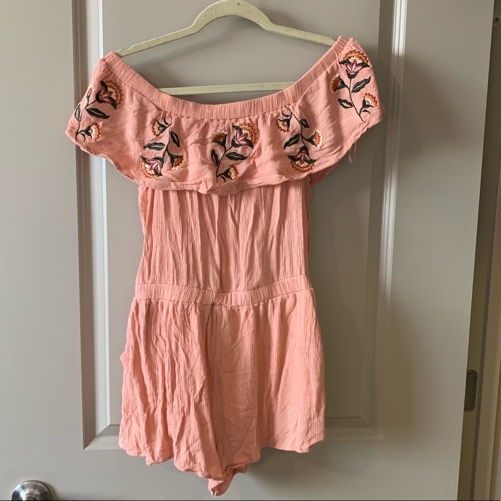 Coral Off the Shoulder Romper